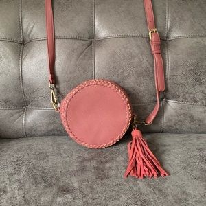 Crossbody Leather Stitched Circle Bag